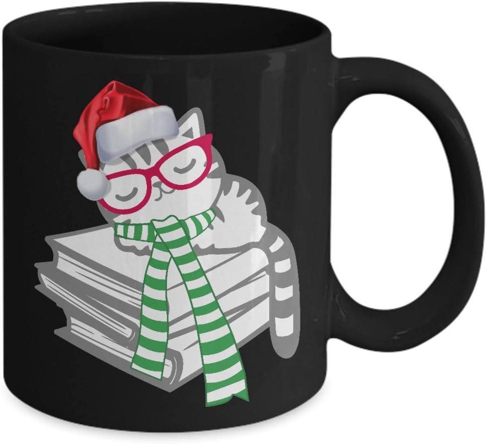 Cat Book Nerd Mug Christmas Reader with Glasses Gift Coffee Cup for Reading Lovers