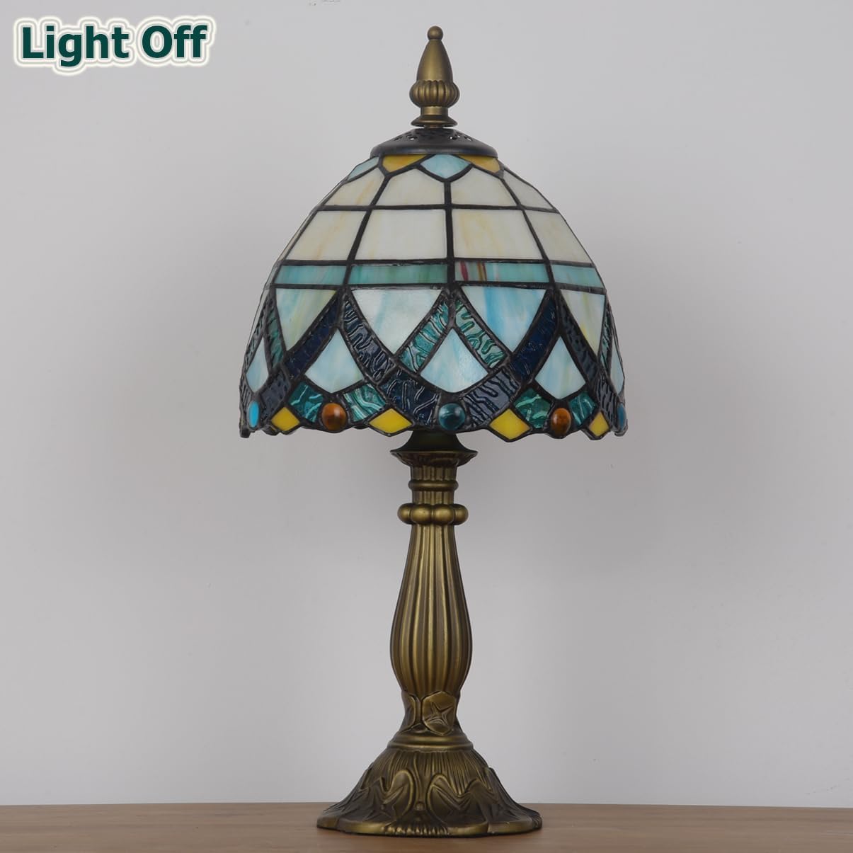 Tiffany Table Lamp,Blue Small Stained Glass Accent Table Light,Antique Style Nightstand Desk Lamp Vintage Bedside Lamp for Living Room Bedroom