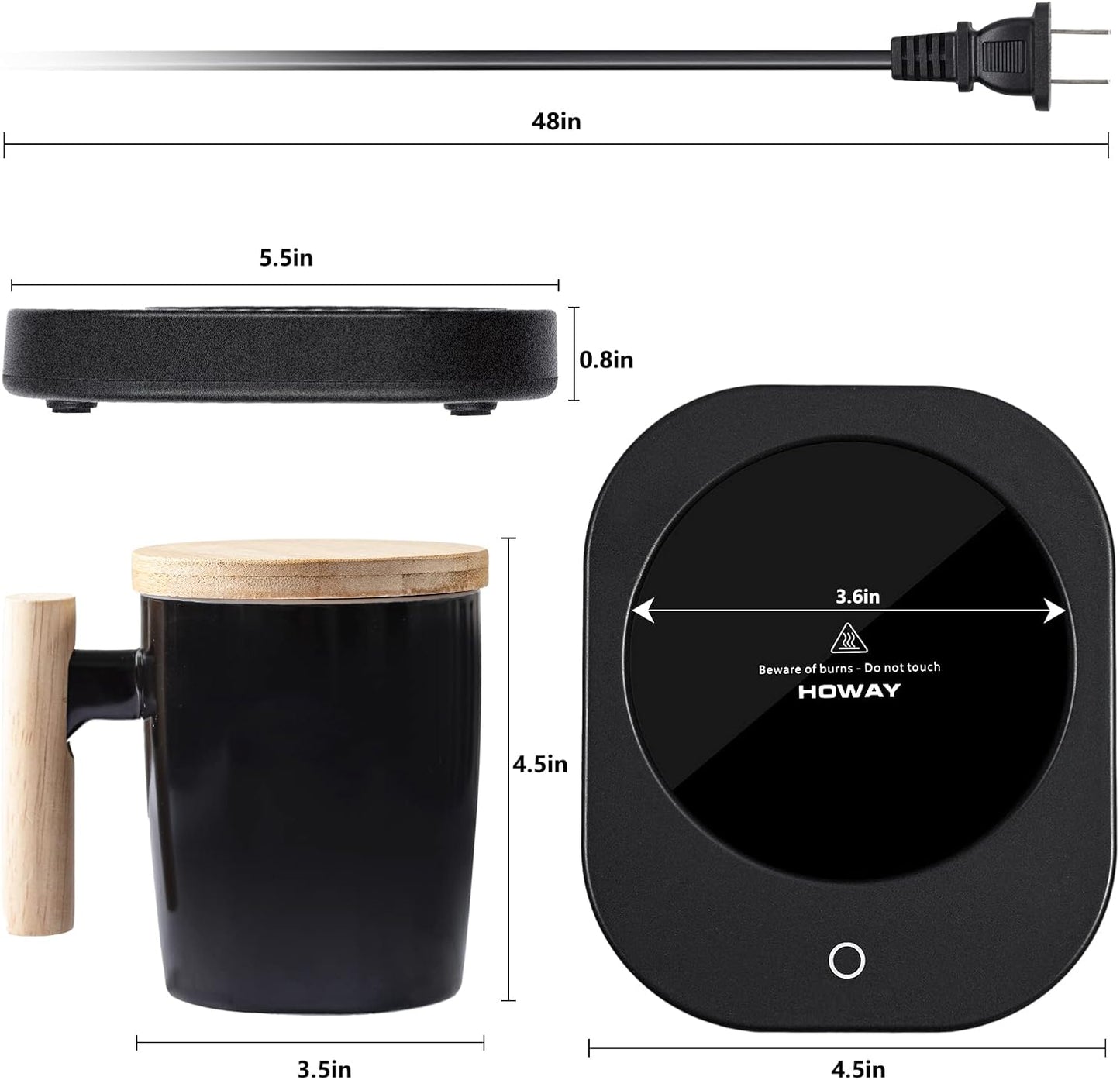HOWAY Coffee Warmer & Mug Set, Cup Heater for Desk Temperature Control and Smart Auto Shut Off, 14oz, Two temperatures