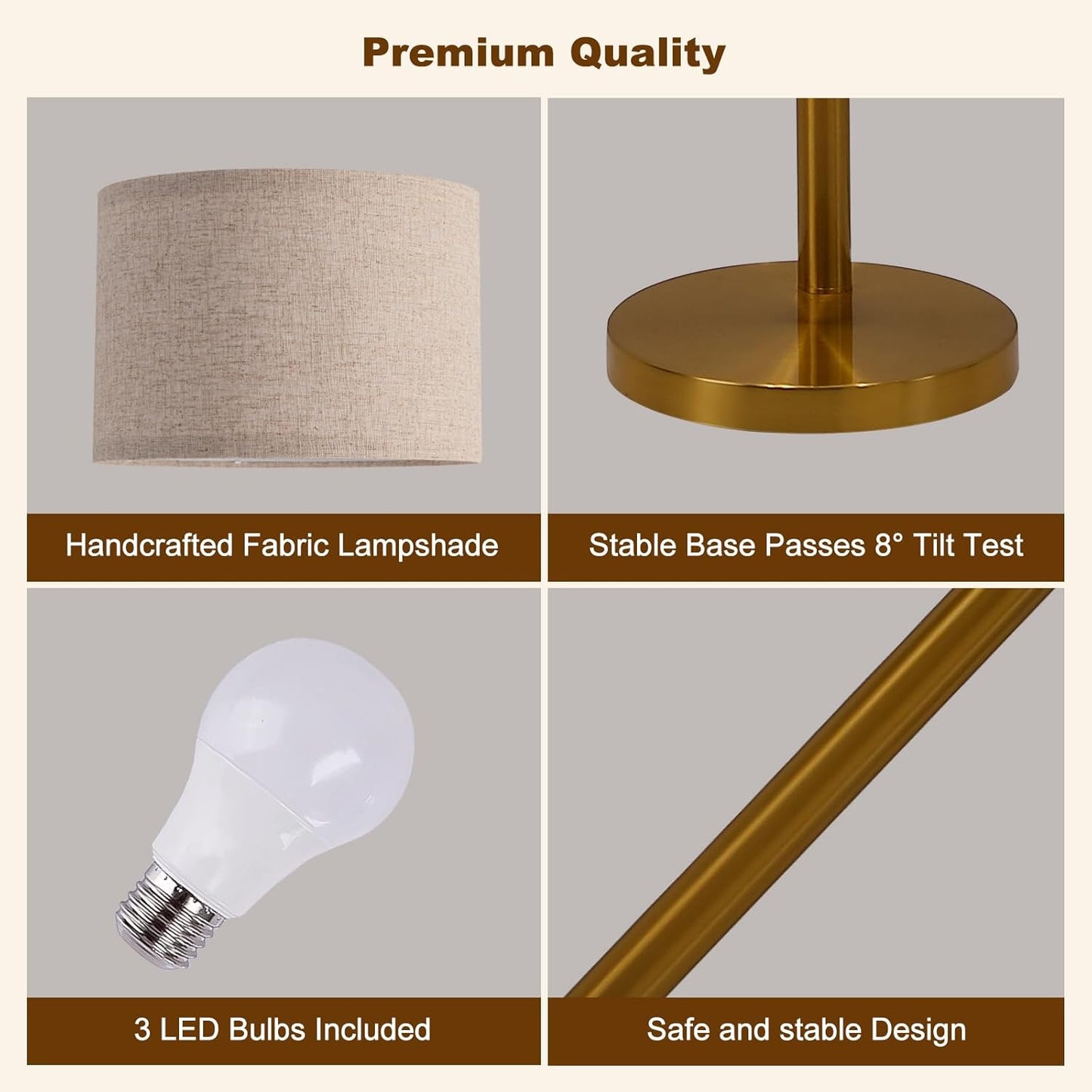 Gold Floor Lamps for Living Room, Super Bright Arc Floor Lamp with Remote Control, 3 Light Tall Floor Lamps with Stepless Dimmable, 80" Mid Century Tree Floor Lamp for Bedroom, Office