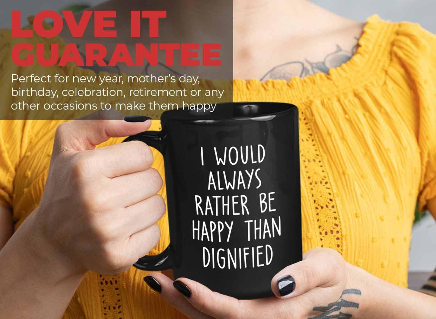 Bubble Hugs Writer Coffee Mug 15oz Black - I would always rather be happy than dignified - Reading Book Lover for Bookworm Bibliophile Librarians Author Readers Bookish
