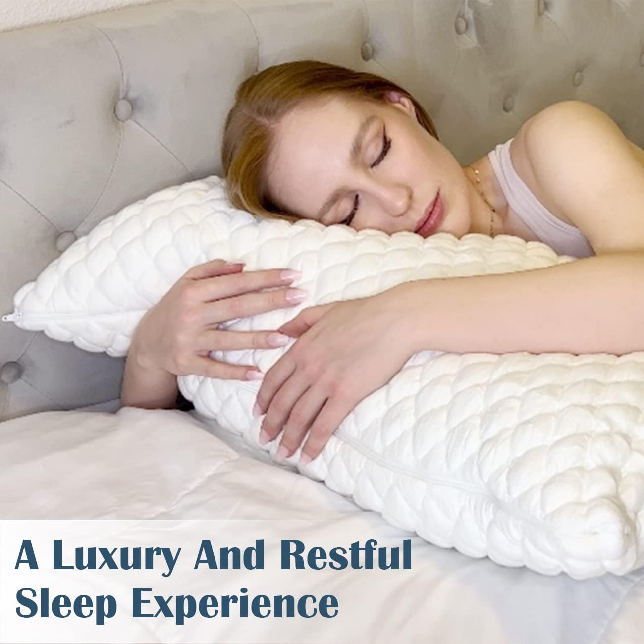 LOFE Side Sleeper Pillows for Adults - Curved Pillow with 3 Compartments for Neck Pain Relief, Adjustable Crescent Pillow Side Sleeper with Supportive CertiPUR-US Shredded Memory Foam, 19 * 29in