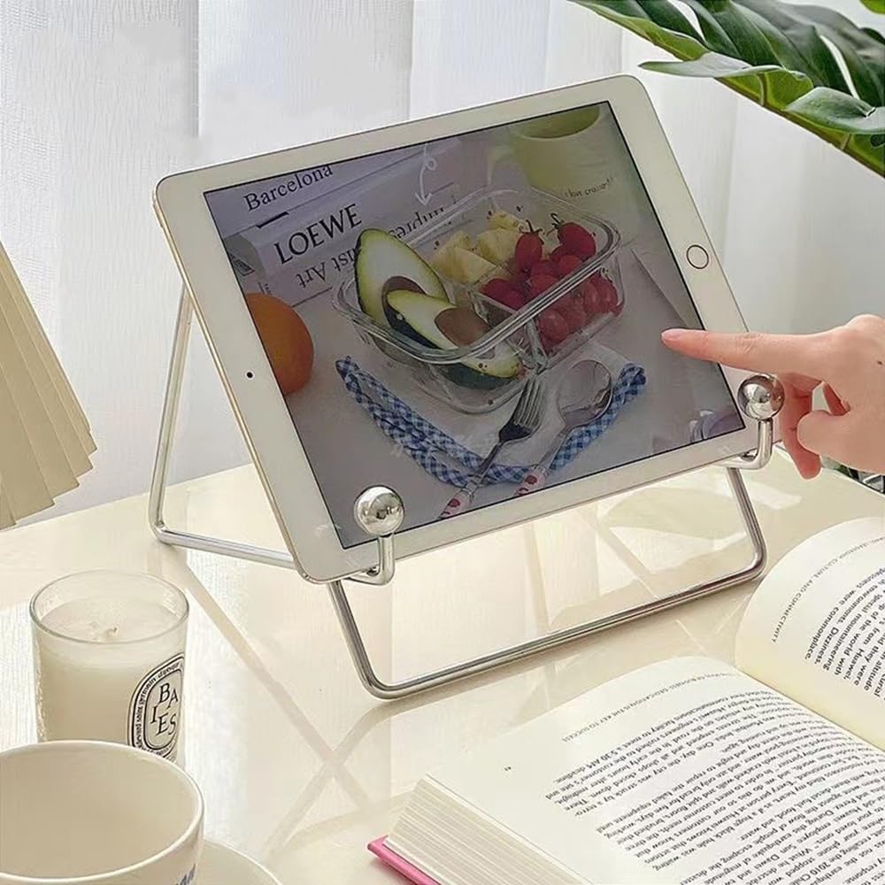gugululu Sunset Wall Clock Holder, Multifunctional Metal Reading Stand, Record Magazine Display Holder, Small Book Rest for Kitchen Countertops (Silver)