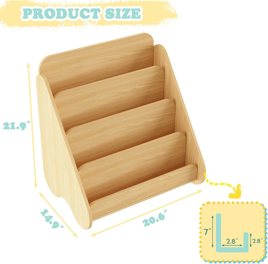 Lkeiyay Montessori Kids Bookshelf, Wooden 4-Tier Front Facing Book Organizer for Nursery Classroom Kids Room
