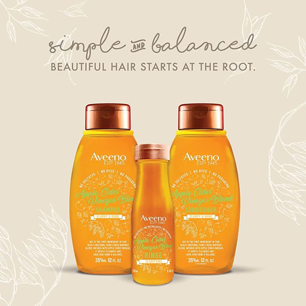 Aveeno Apple Cider Vinegar Shampoo + Conditioner Set, Hair Care Bundle for Balance & High Shine, Daily Clarifying & Soothing Scalp Shampoo & Conditioner for Oily & Dull Hair, Two Pack, 2 x 12 fl. oz