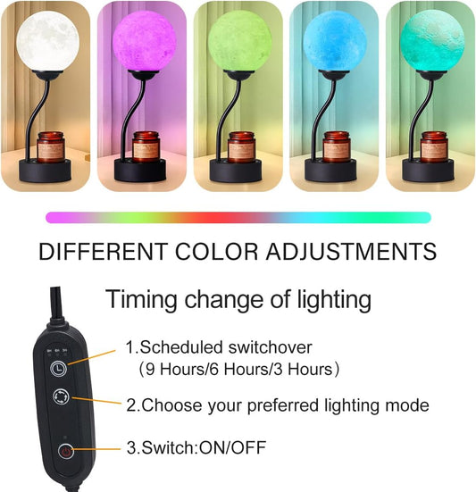Candle Warmer Lamp with 7 Colors Moon Lamp, Electric Candle Warmer with Timer, Gifts for Mom, Vintage Wax Melt Warmer for Scented Wax for Jar Candle with Glass Cup, Metal Glass Resin Material