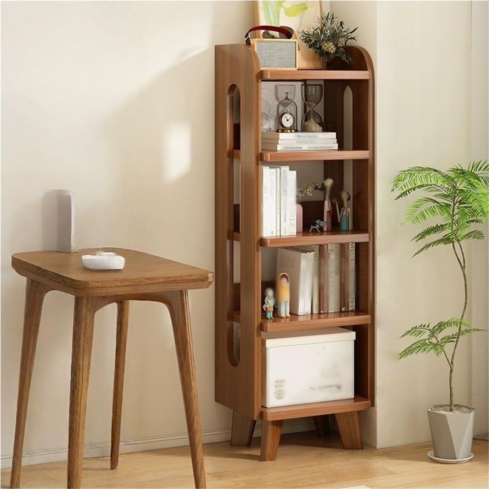 Tall Narrow Bookshelf - Multi-Layer Open Rack, Modern Wooden Storage Shelf for Office, Study, Bedroom - Stylish Floor Standing Bookcase (Brown, 16.9"x11.8"x63")