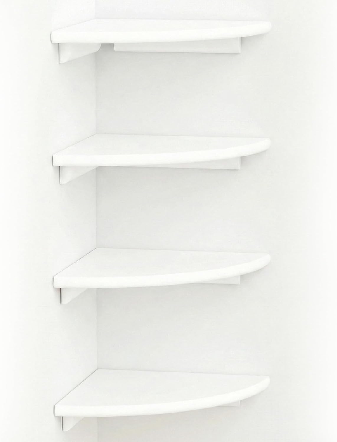 White Corner Floating Shelves for Wall – Set of 4, Rounded Wood Wall Mounted Corner Shelf with Hardware, Space Saving Decorative Storage for Kids Room, Bathroom, Living Room, Office – White