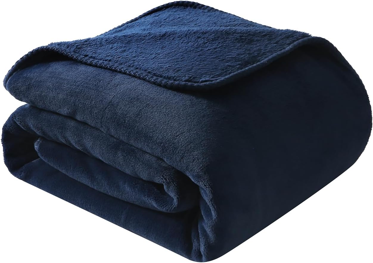 Knitted Thick Milk Velvet Fleece Throw Blanket for Couch Ultra-Plush Soft Decorative Colorful Travel Bed Office Blanket (Navy, 60" 80")