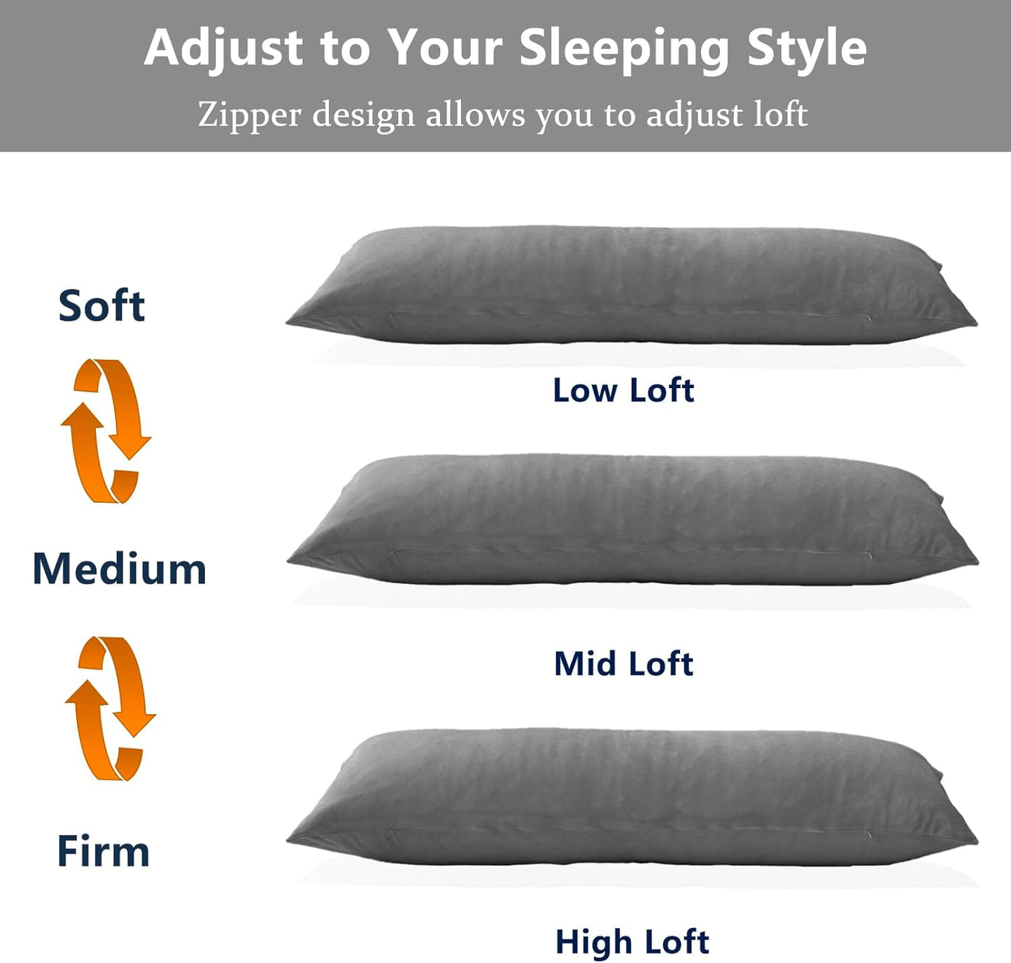 Body Pillow, Memory Foam Body Pillows for Adults Sleeping, Long Pillow for Bed, Big Large Firm Full Body Pillow for Side Sleeper, 20x54 Inch, Light Grey