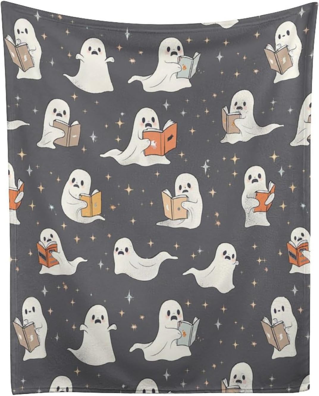 Delerain Flannel Blanket Cute Ghosts Reading Books Lightweight Cozy Bed Blanket Soft Throw Blanket fits Couch Sofa Suitable for All Season 60"x80" for Adults Women Men