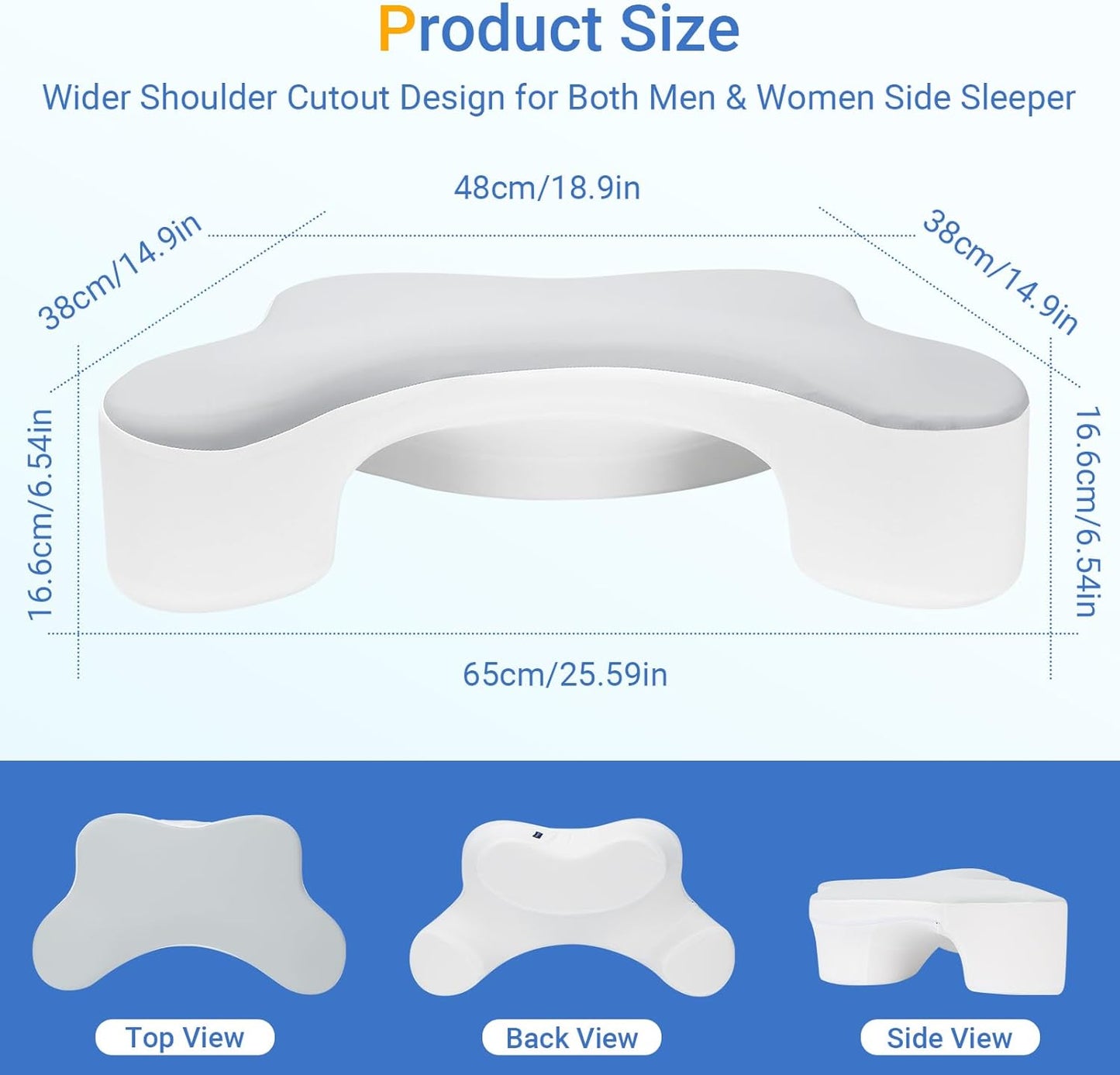 Side Sleeper Pillows with Arm Holes- Memory Foam Shoulder Pillow for Side Sleepers Neck Support & Rotator Cuff Pain Relief, 2PCS Pillowcase, Ergonomic Knee, Leg, Arm Pillow for Adults (Light Grey)