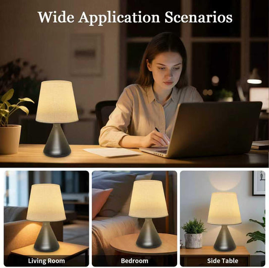 Hyphenx USB Powered Farmhouse Bedside Lamp 10 dimming Steps 3 Color Modes for Bedroom, Nightstand Table Lamp with Fabric Shade, Desk Lamp for Kids Reading and Home Office (Black)