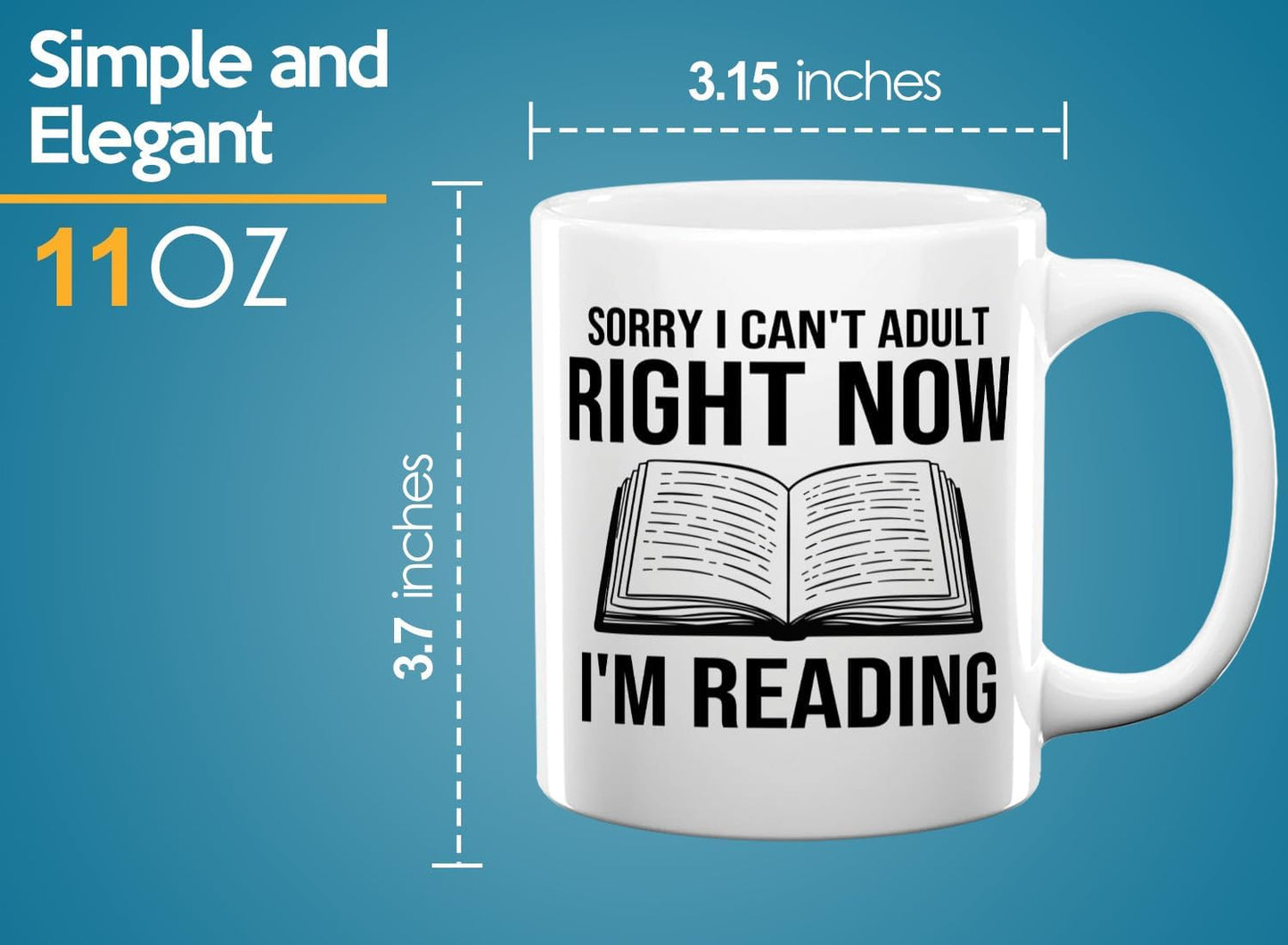 Book Lover Coffee Mug 11oz White -Sorry I cant - Bookworm Literature Library Book Lover Reader Booked Editor Intellectual Studious
