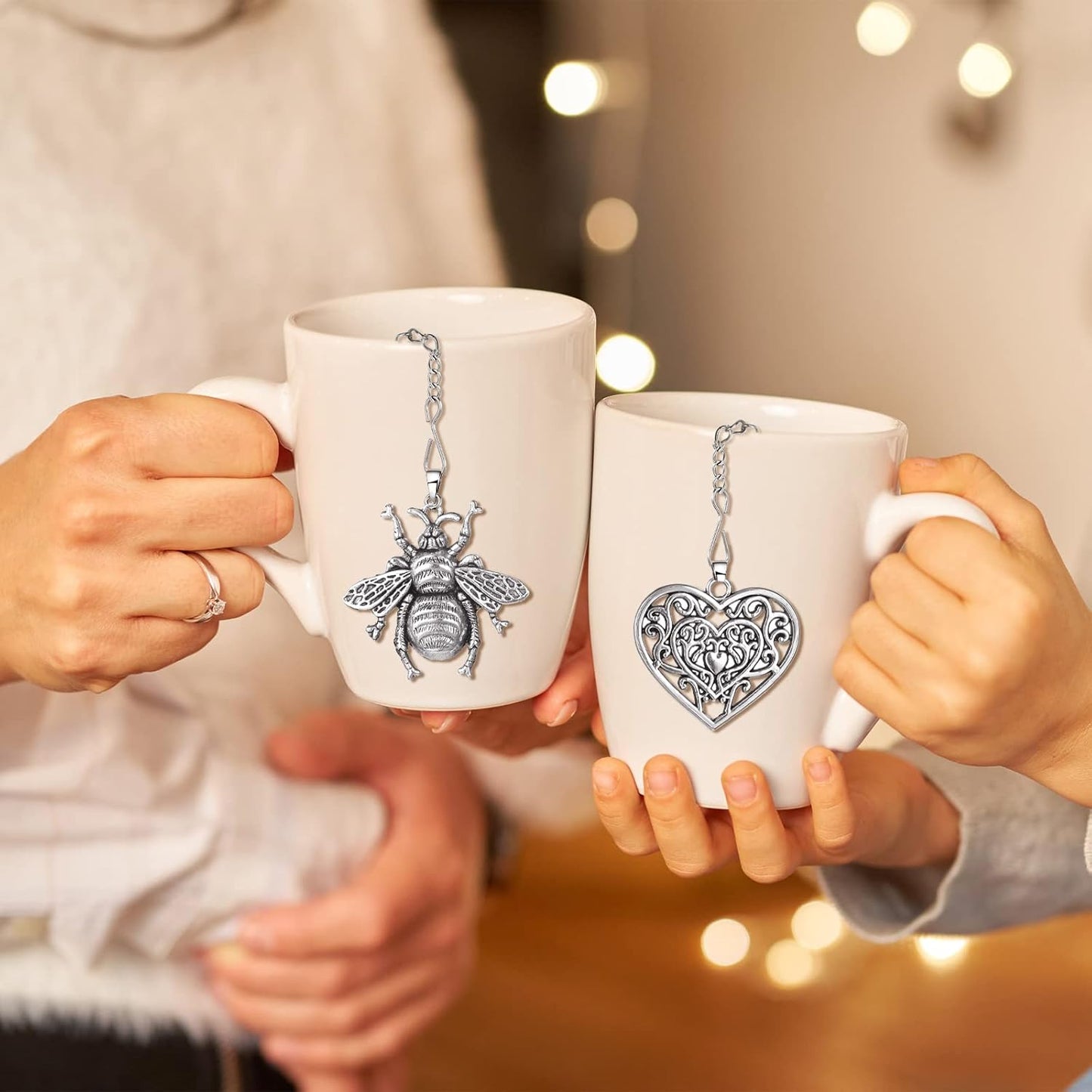 Cunhill 4 Sets Loose Tea Infusers Stainless Steel Teaballs Cute Tea Strainers Steeper Filters with Crystal Stone Pendants and Drip Tray Teacups Accessories(Funny Style)