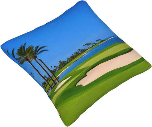 All-Season Square Pillow Covers 18"X18", Golf Course, Decorative Throw Pillow Covers for Sofa Bed Couch, Hidden Zipper Cushion Cover, Square Lumbar & Accent Pillowcases for Home Decor