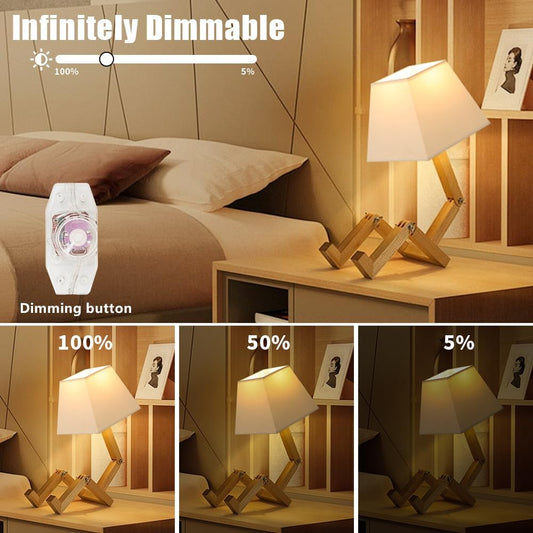Cute Desk Lamp,Unique Dimmable Robot Bedside Table Lamps,Fun Funky Reading Desk Lamps for Nightstand,Bedroom,Kids Room,Living Room,(Square Lampshade)
