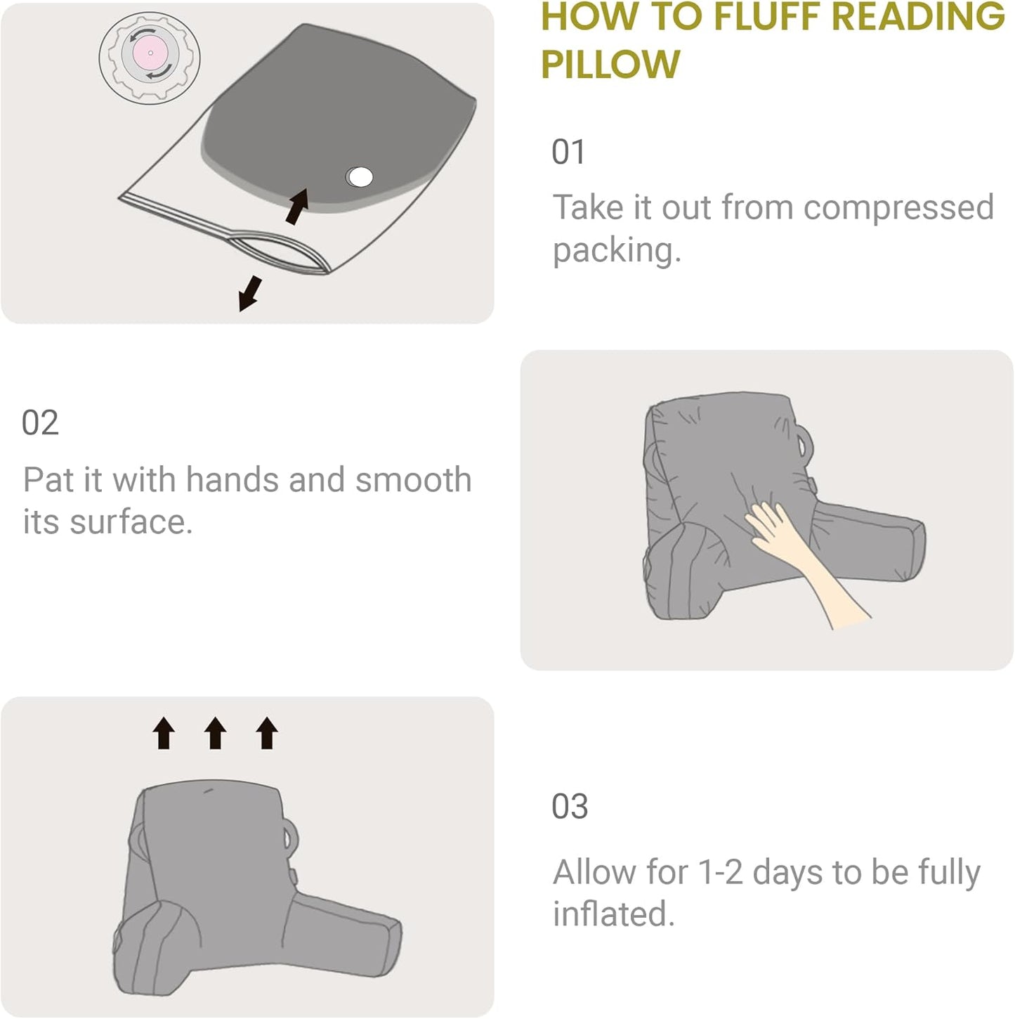 Portable Comfy Reading Pillows for Bed Sitting Up(Yellow Oeko-Tex), Velvet Back Pillow with Arms & Pockets for Adults, Support Memory Foam Bed Pillow for Dorm/Reading/Watching/Gaming