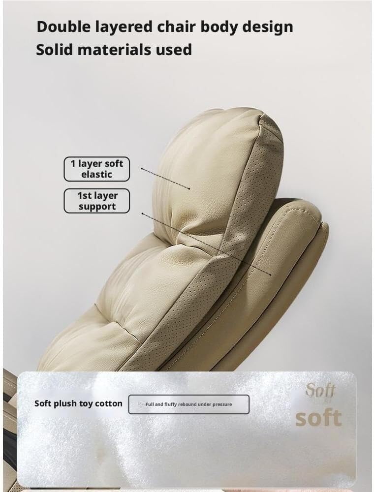 Genuine Leather Office Chair with Adjustable Height Ergonomic Design Reclining Gaming Sofa Style Chairs for Meeting Room Lunch Break Reading Napping and Work