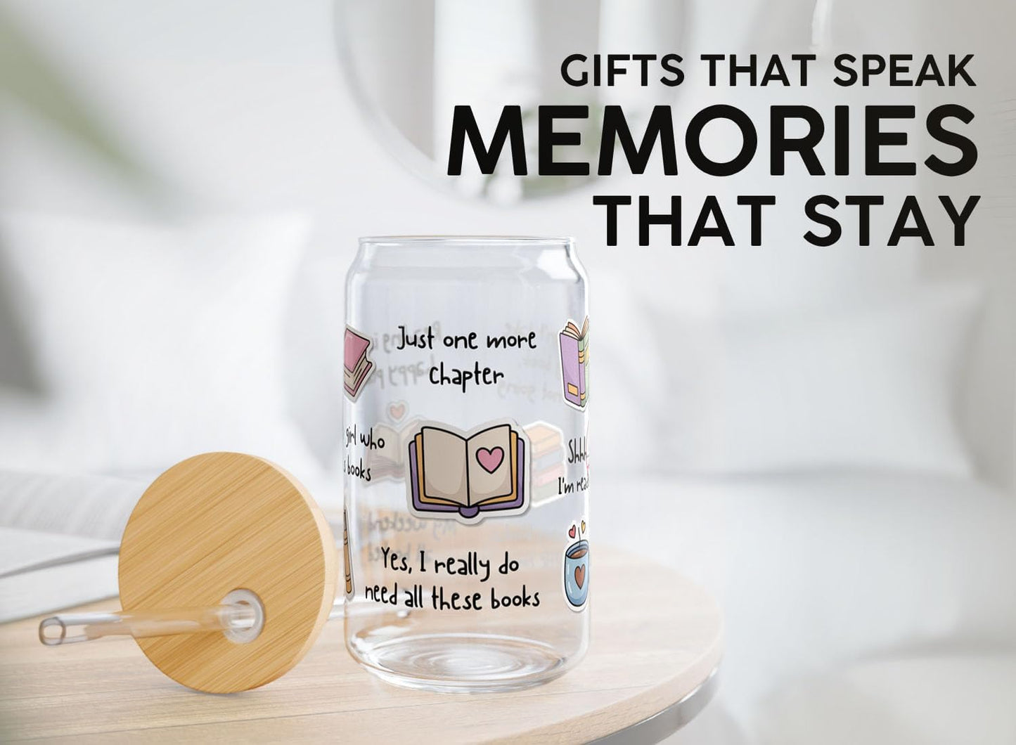 Book Lover Sipper Glass 16oz -We Laugh - Gift for Book Lovers Women Fiction Romance Readers