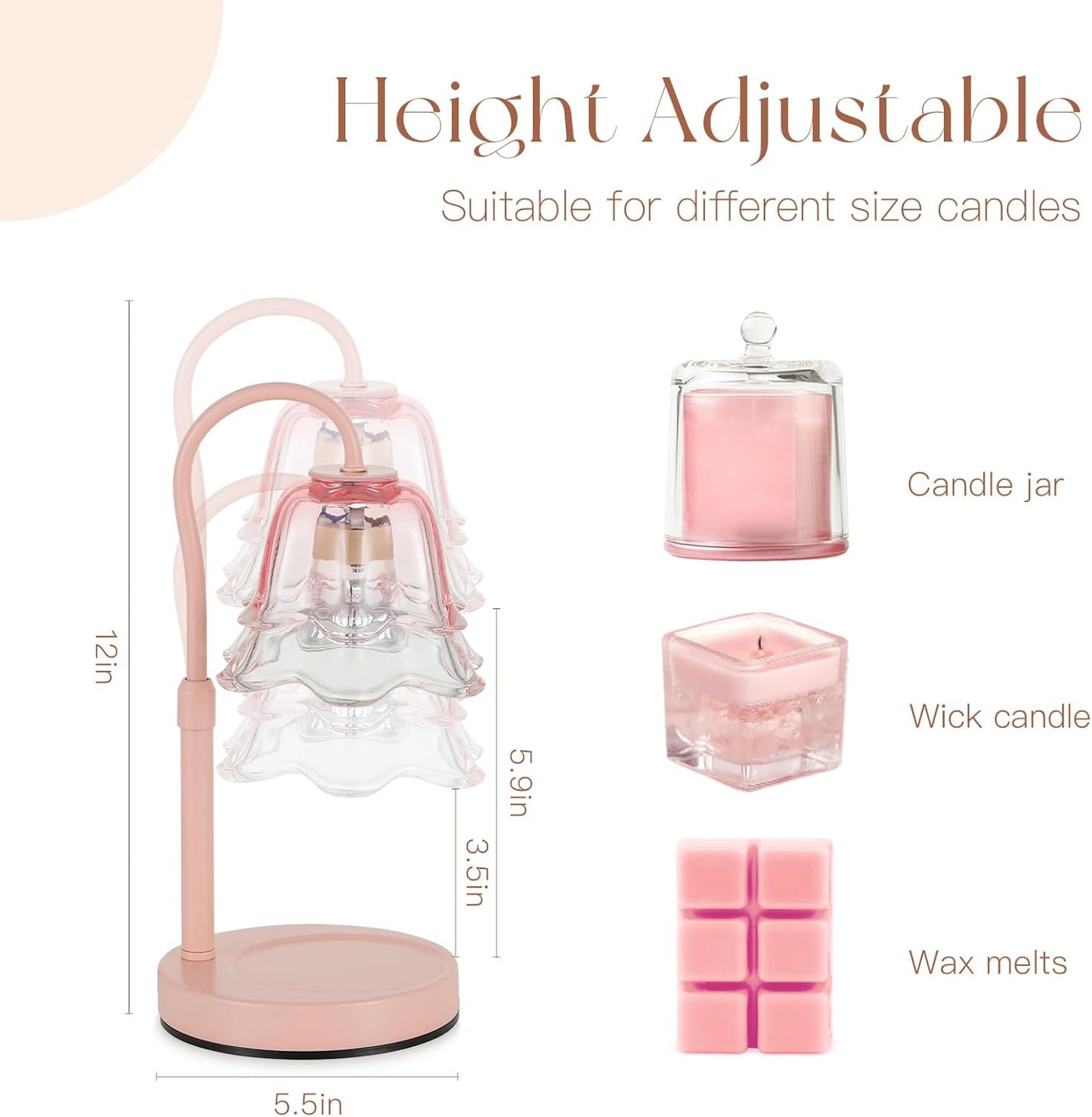 Candle Warmer Lamp with Timer: Pink Flower Candle Warming Lamp with 2 Bulbs Height Adjustable Wax Warmer Dimmable Coquette Preppy Room Home Decor Mothers Day Gift for Women