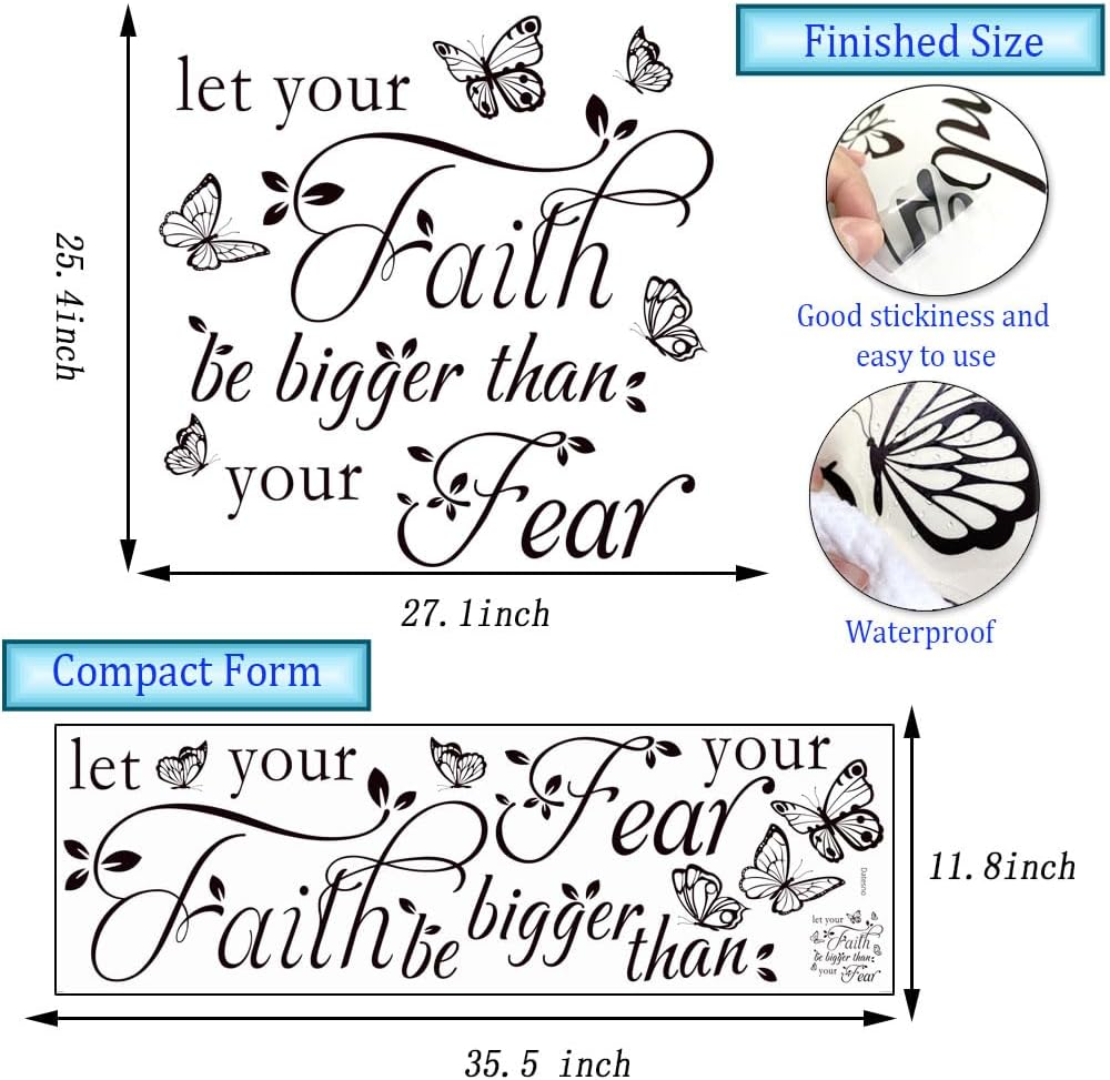 Inspirational Wall Decal Sticker Quotes Vinyl Wall Stickers Let Your Faith Be Bigger Than Your Fear Motivational Saying Positive Quote Handwriting Art Letters Home Decor
