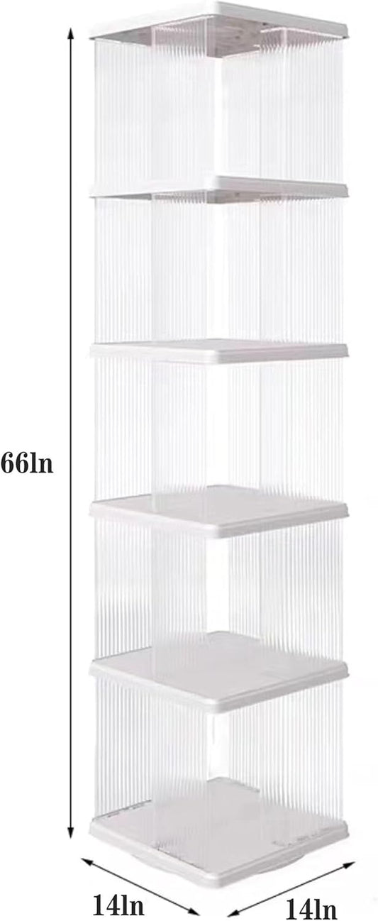 Rotating Bookshelf Tower,360° Rotating Bookshelf,66 inch High Small Space Revolving Bookcase, Suitable for Spinning Bookshelf Tower in Home and Office (White, 5 Tier, 14x14x66)