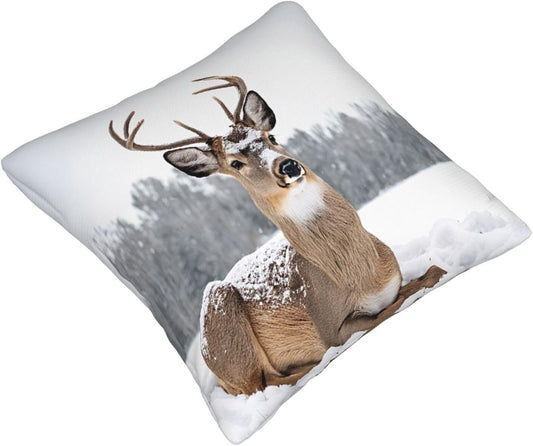 All-Season Square Pillow Covers 18"X18", Wild Deer, Decorative Throw Pillow Covers for Sofa Bed Couch, Hidden Zipper Cushion Cover, Square Lumbar & Accent Pillowcases for Home Decor