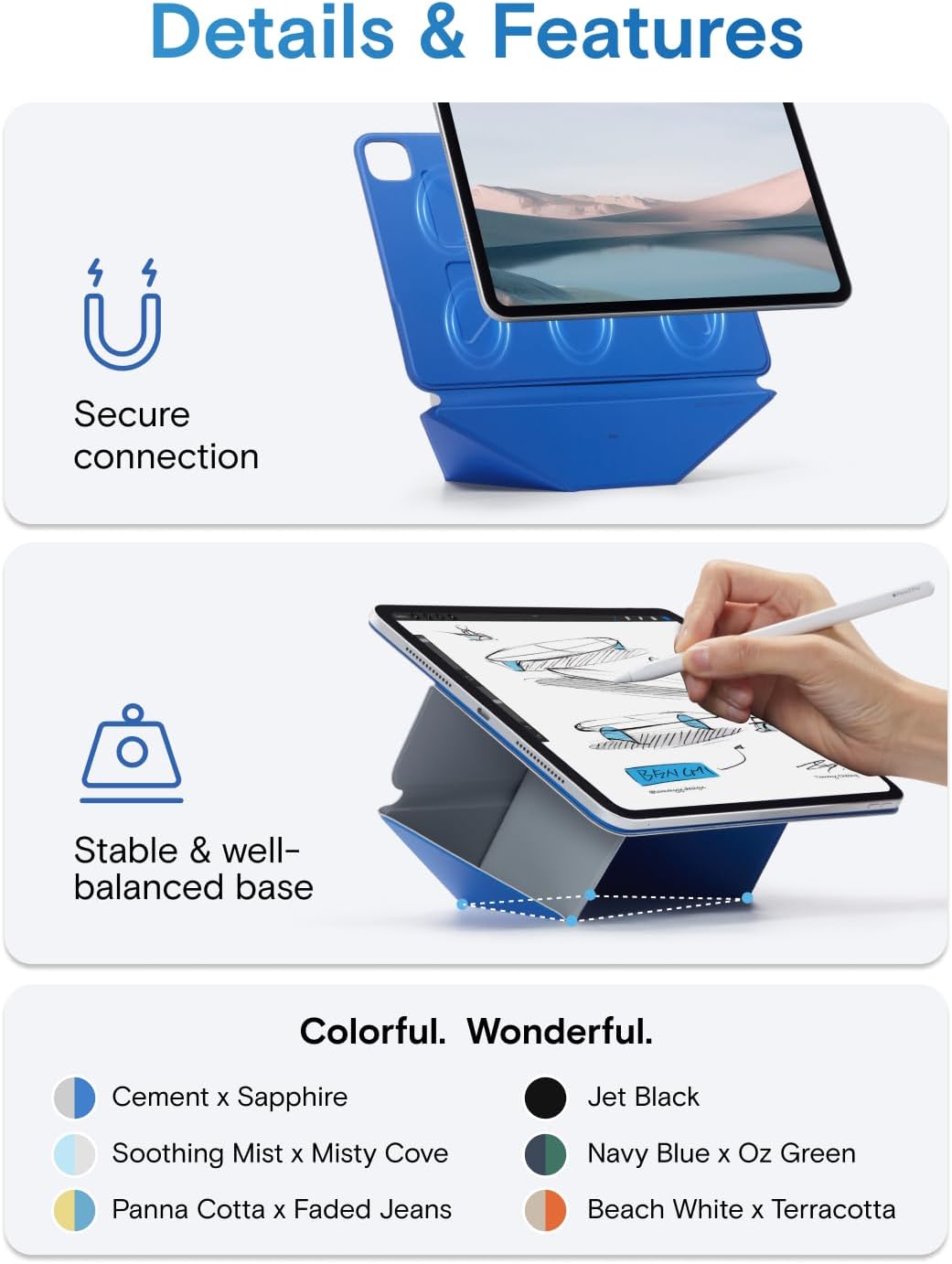 MOFT Dynamic Folio Tablet Stand for Desk Compatible with iPad Pro 13-inch (M5 2025/M4 2024), Slim Magnetic Tablet Holder Case with 20+ Viewing Angles, Navy Blue x Oz Green