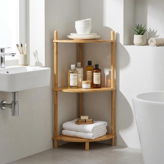 3-Tier Expandable Bamboo Corner Shelf Stand,Corner Bookshelf, Display Storage Shelves with Open Shelves, for Organization and Storage, Living Room, Home Office, Garage (1, Natural, 3-Tier)
