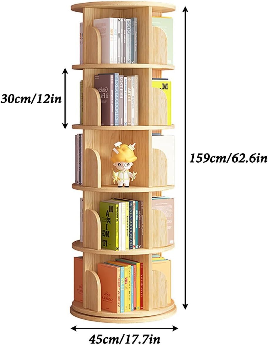 ELZEM 5-Tier Rotating Book Shelf Spinning Bookshelf Tower with Baffle 360° Display Round Rolling Bookshelf Stackable Floor Standing Bookcase Storage Rack for Living Room Study Room Home Office
