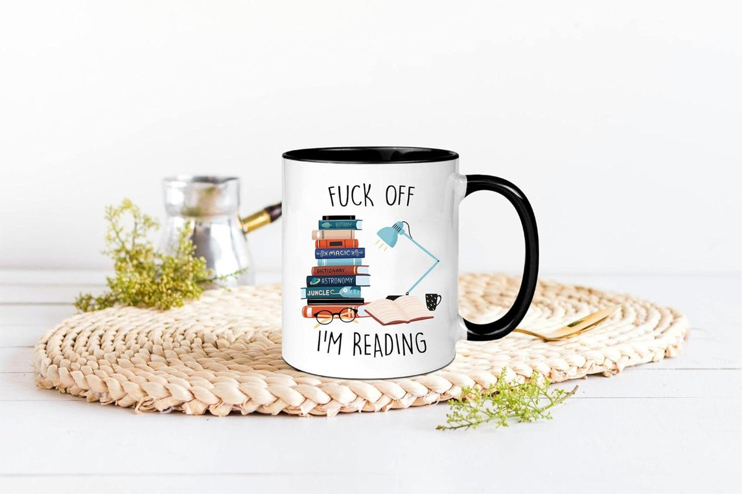wonwhew Funny Mug for Book lover,Fuck Off I’m Reading, 11oz Ceramic Coffee Mug/Tea Cup