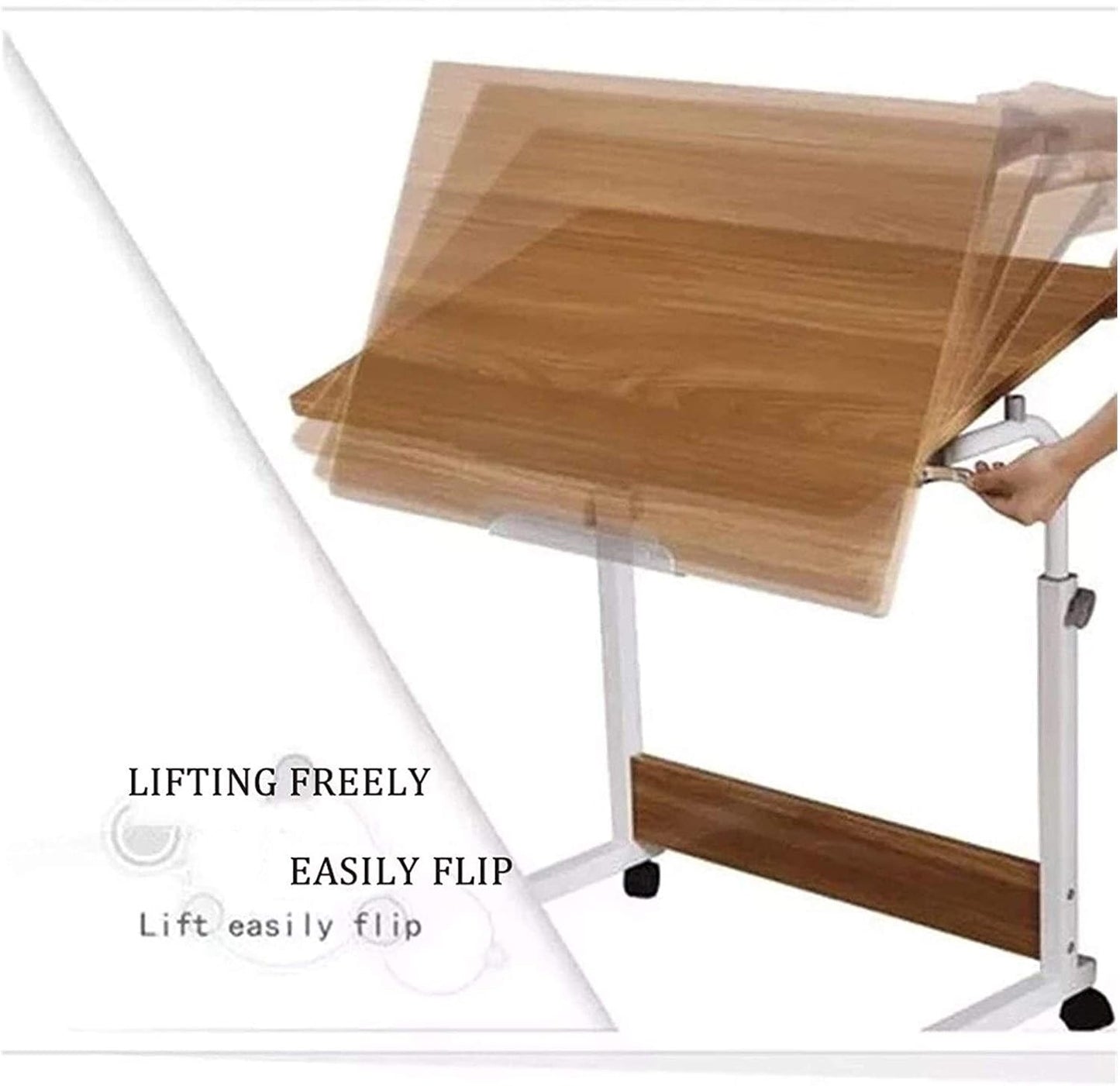Height Adjustable Table Side Table for Bed Sofa Hospital Nursing Reading Eating Portable Computer Desk for Living Room Bedroom (Color : Teak Size : 80x50cm) (White 60x40cm)