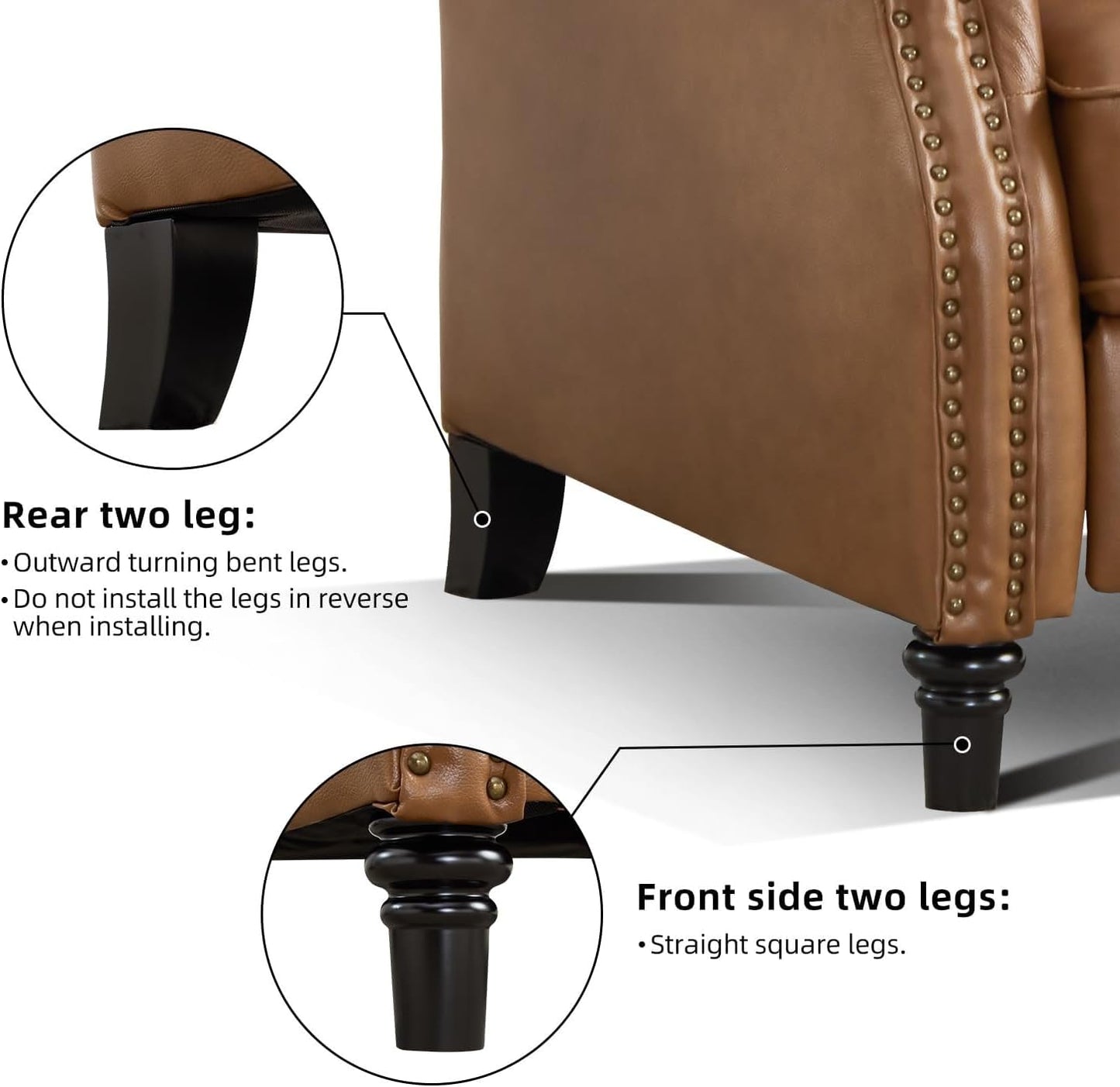 Genuine Leather Pushback Reclining Chairs with Padded Seat Wingback with Rivet Decoration Single Recliner Chair Sofa for Living Room Apartment(Brown)