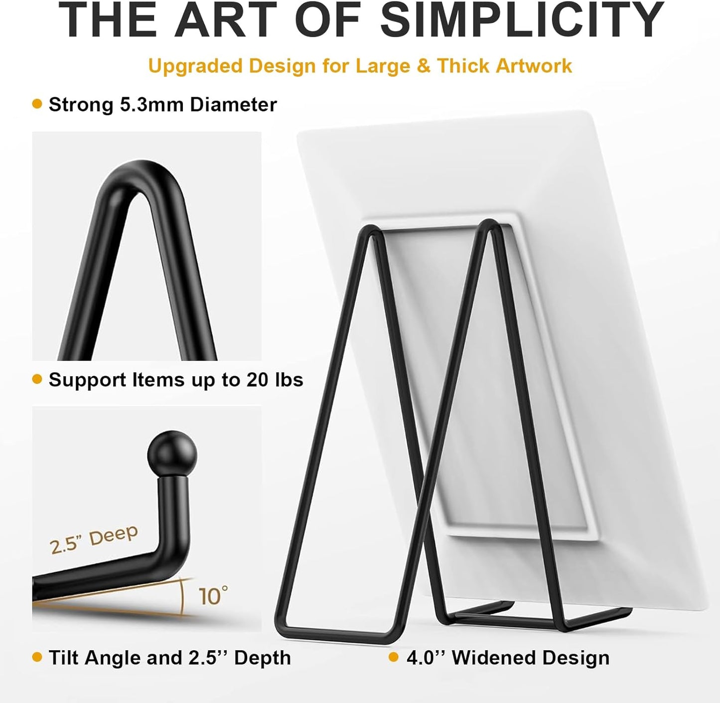 Pack of 3 large 8-inch metal square display board holders for displaying photo frame holders, decorative boards, books, photo holders, artwork