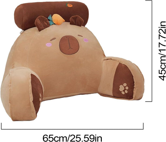 Bed Rest Pillow with Arms, Capybara Carrot Ergonomic Back Pillow, Sitting Up Armrest Cushions, Unique Sofa Plush 25.59x17.72 Inches Bed Rest Plush Chair Cushion