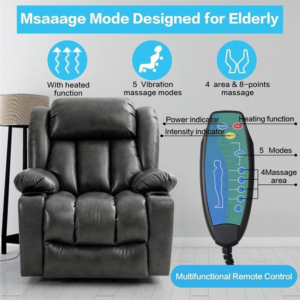 Oversized Power Lift Recliner Chair for Elderly with Heat and Massage, Large Leather Lift Chair with Cup Holders, USB Ports, and Infinite Position for Living Room