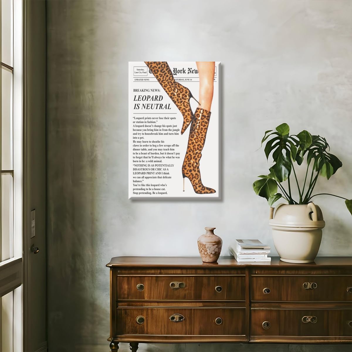 Trendy Newspaper Posters Vintage Leopard Boots Poster Feminist Canvas Prints Retro Fashion Bar Cart Magazine Cover Wall Art for Hot Girl Preppy Y2k Aesthetic Room Home Decor 12x16inch Unframed