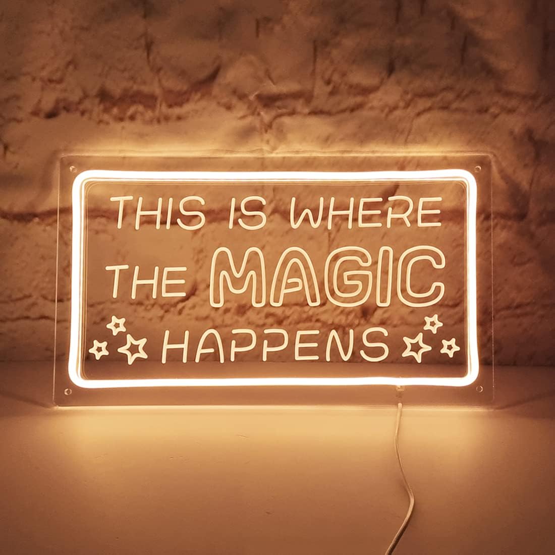 Britrio This Is Where The Magic Happens Neon Sign Light Bedroom Dorm Office Wall Decor Light Up Word Neon Sign Home Bar Club Cafe Shop Salon Man Cave Window Wedding Birthday Party Gift 5V USB Warm White
