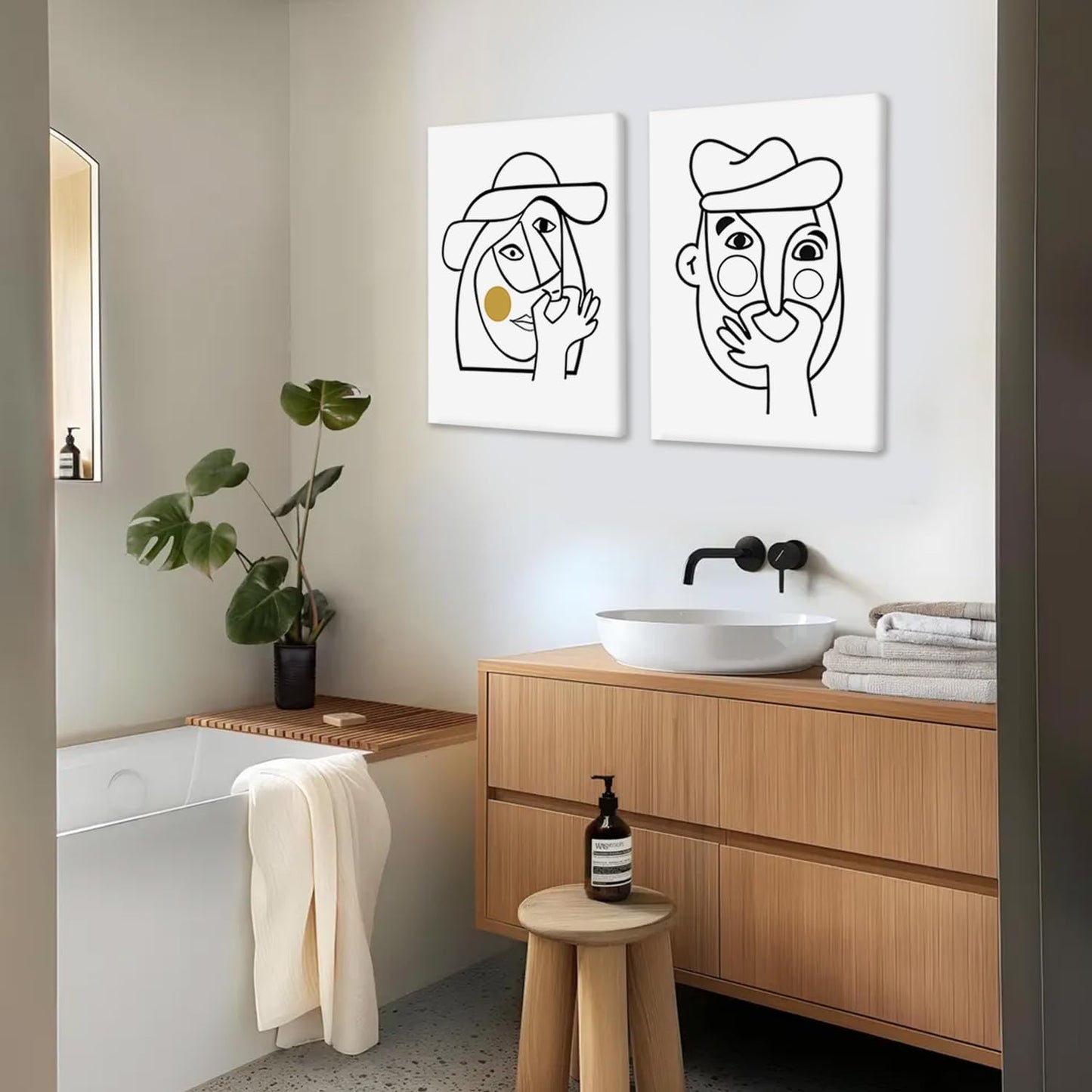 RUURUU 2Pcs Framed Black and White Funny Bathroom Canvas Wall Art Black and White bathroom Modern Abstract Posters Prints Wall Décor Black and White Pictures Artwork for Guest Toilet Walls 16x24inches