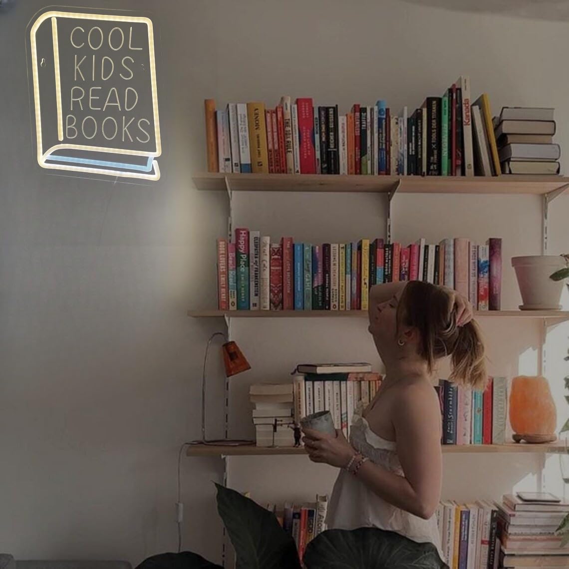 Cool Kids Read Books Neon Sign for Wall Decor LED Sign for Classroom Bookstore Reading Corner Library Dimmable Neon Lights 11.8 * 10.6 Inches
