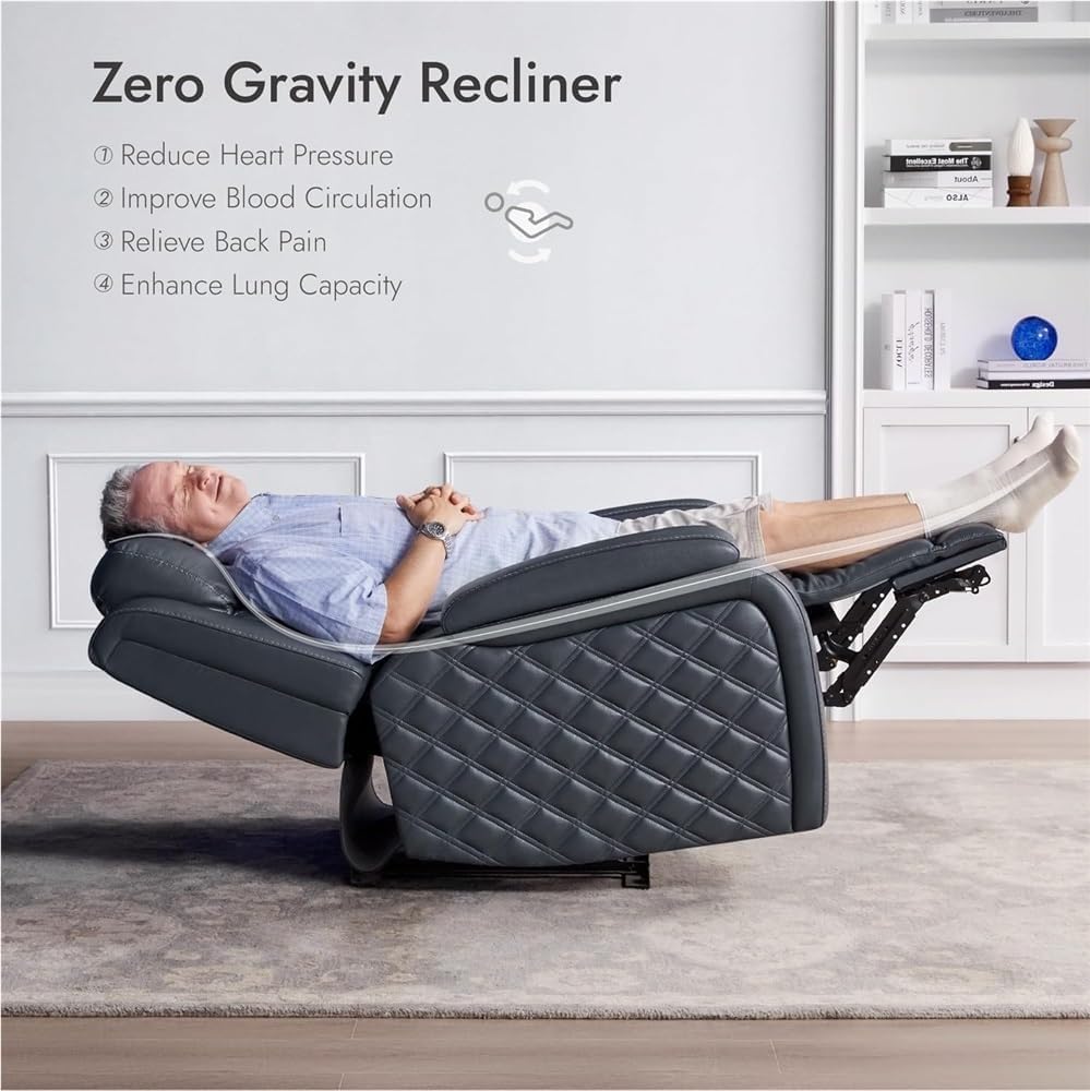 Modern Power Recliner Chair with Power Headrest, Leather Electric Reclining Sofa for Living Room, Hidden Storage Armrest & USB Port, Motorized Home Theater Seating for Adults