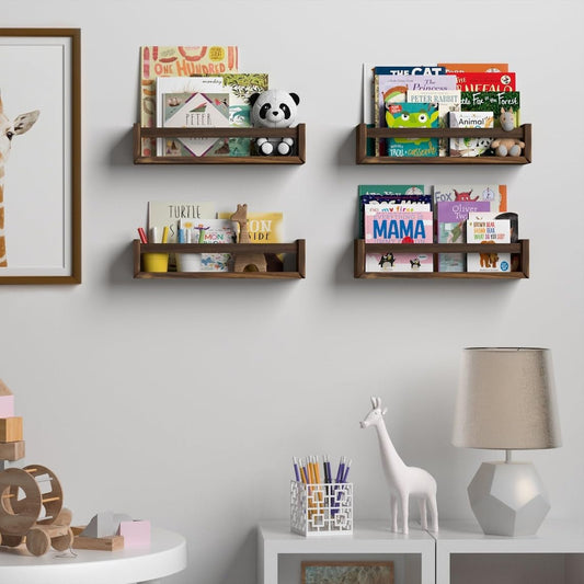 4 Pcs Nursery Book Shelves, 16.5 Inch Floating Bookshelves for Wall, Versatile Wall-Mounted Nursery Bookshelf, Solid Wood Floating Shelves for Books, Toys and Decor Storage