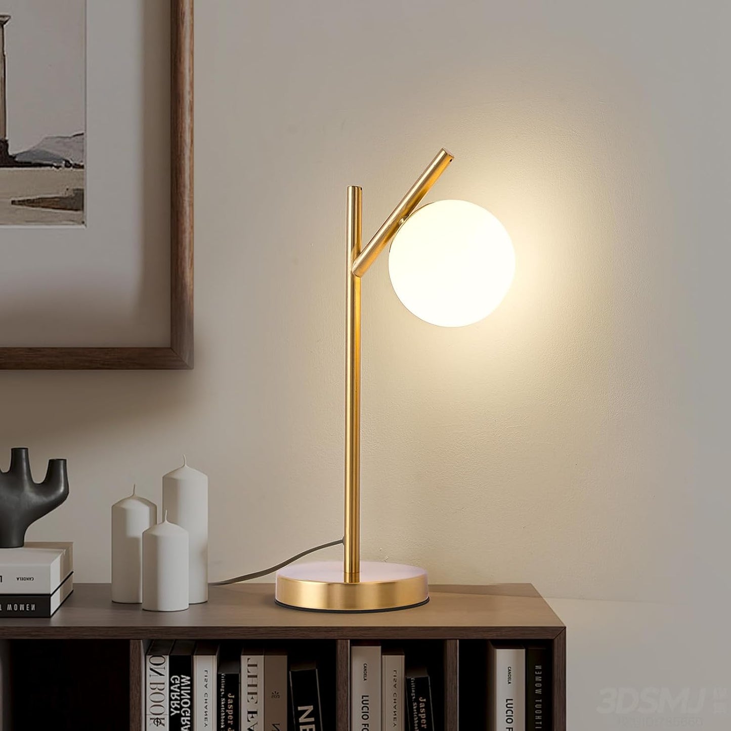 Mid Century Modern Globe Table Lamp, White Glass Shade Bedside Lamp - Eye-Caring Night Light for Bedroom, Living Room, Study Room