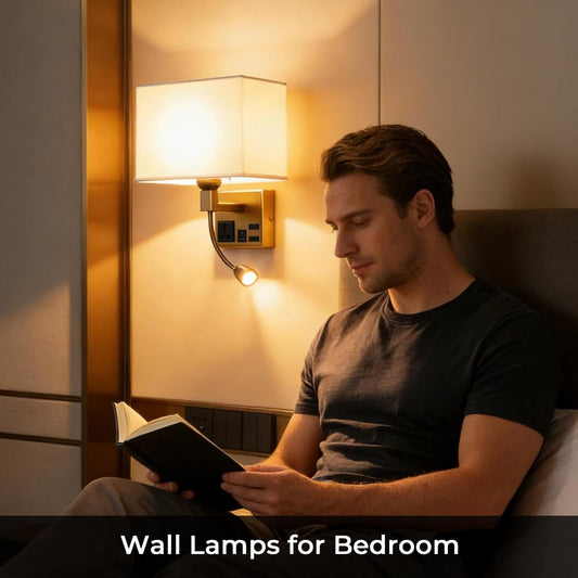 Wall Lamp for Bedroom Living Room Office Hotel, Plug in Wall Sconce with AC Outlet & USB Charging Port, Wall Mount Reading Light 360°Adjustable, Gold Headboard Lamp With 3 Color Temperature
