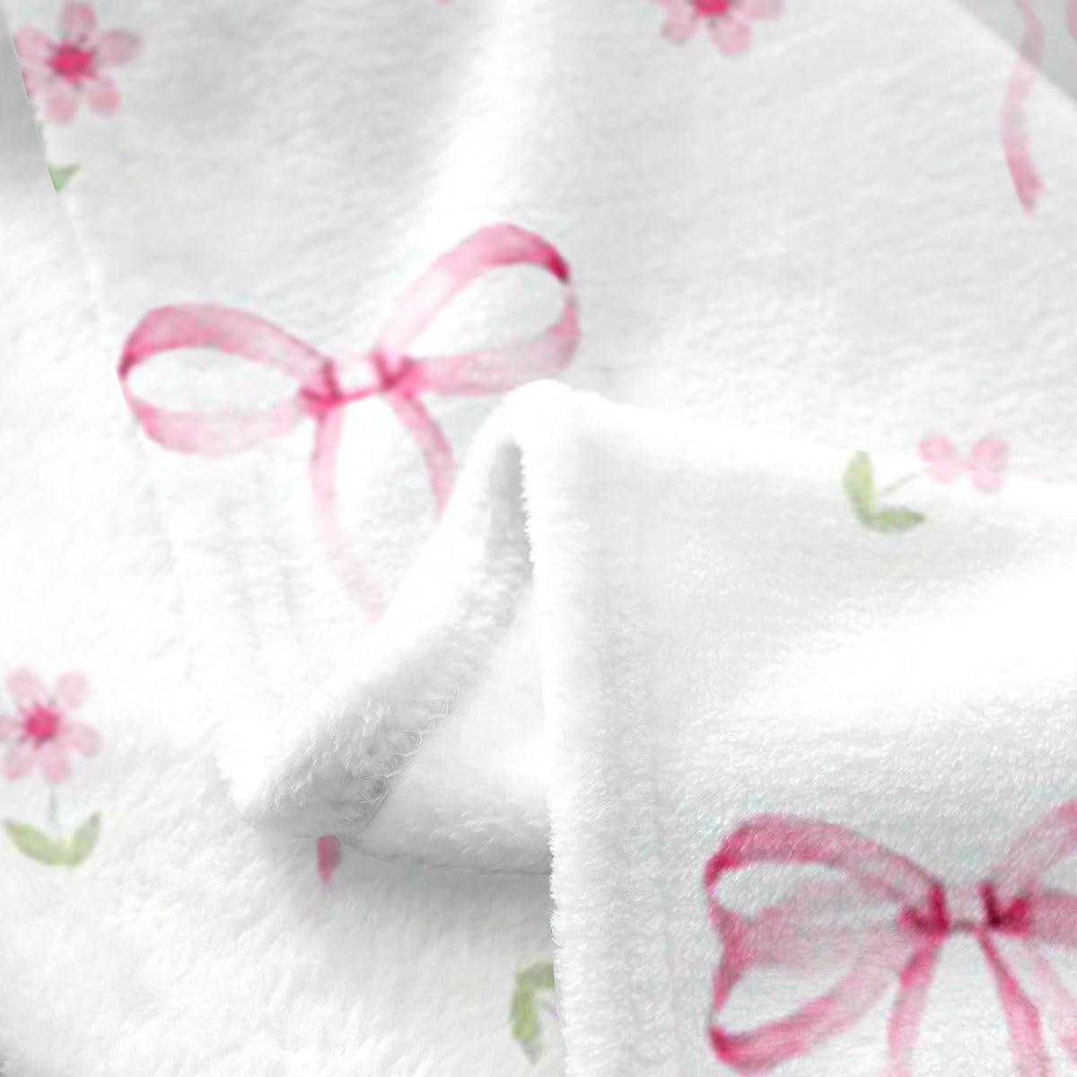 Feelyou Pink Bow Plush Throw Blanket Cute Floral Flannel Blanket Twin 60"x80" Princess Ribbon Bowknot All Season Coquette for Couch Bed Sofa Aesthetic Bedroom Decor