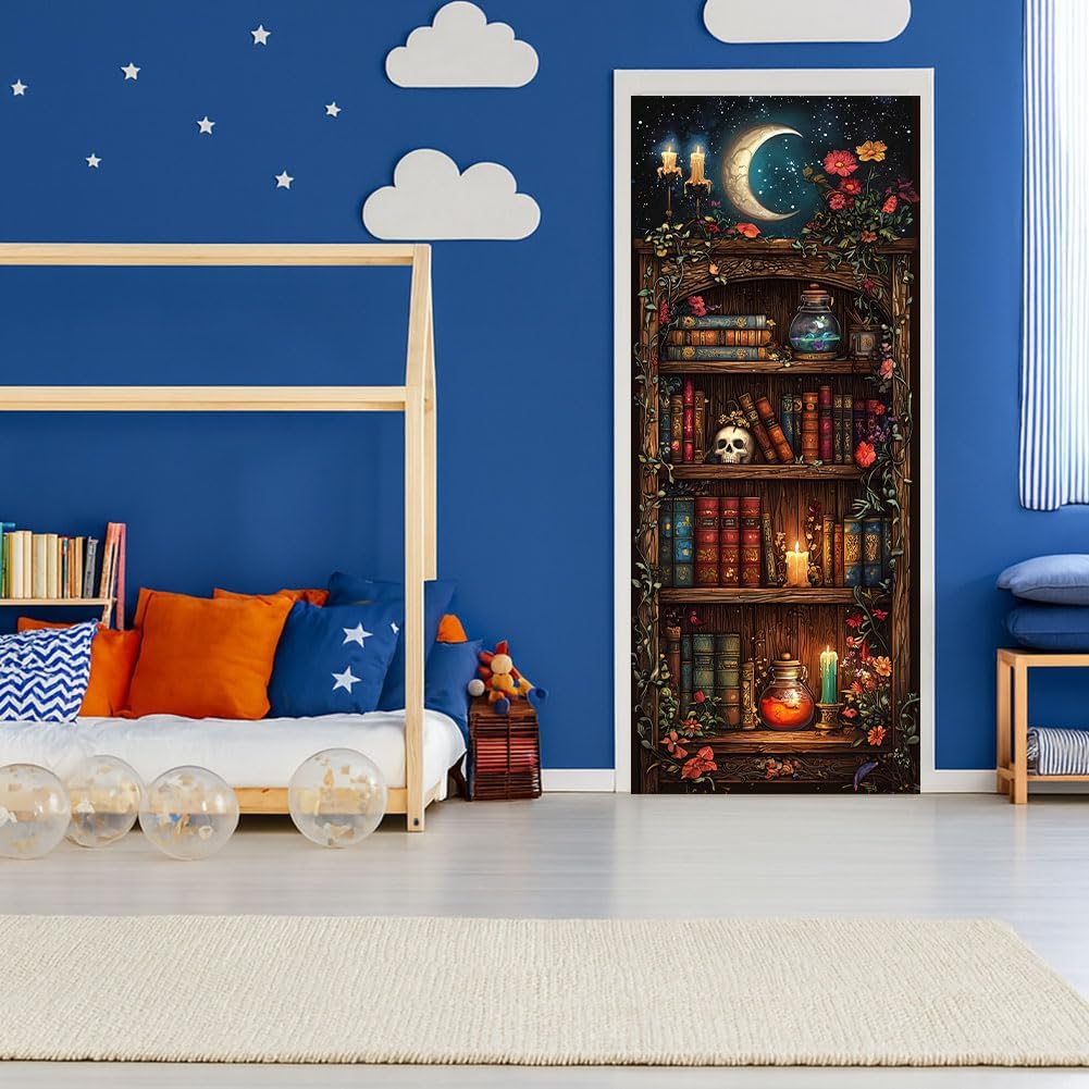 2 Pcs Magic Potion Cabinet Removable Refrigerator Wraps, Self-Adhesive Fridge Door Mural Vinyl Freezers Panel Cover Sticker for Kitchen Bar Decor, 16.34x78.74 Inch