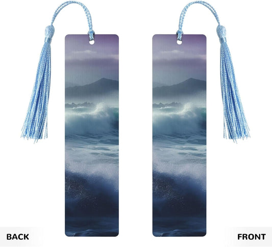 Ocean Waves Bookmarks Gifts for Women Men, Wooden Bookmarks for Book Lovers, Vintage Book Marks Ornaments with Tassel, Unique Personalized Reading Page Markers Sky Blue