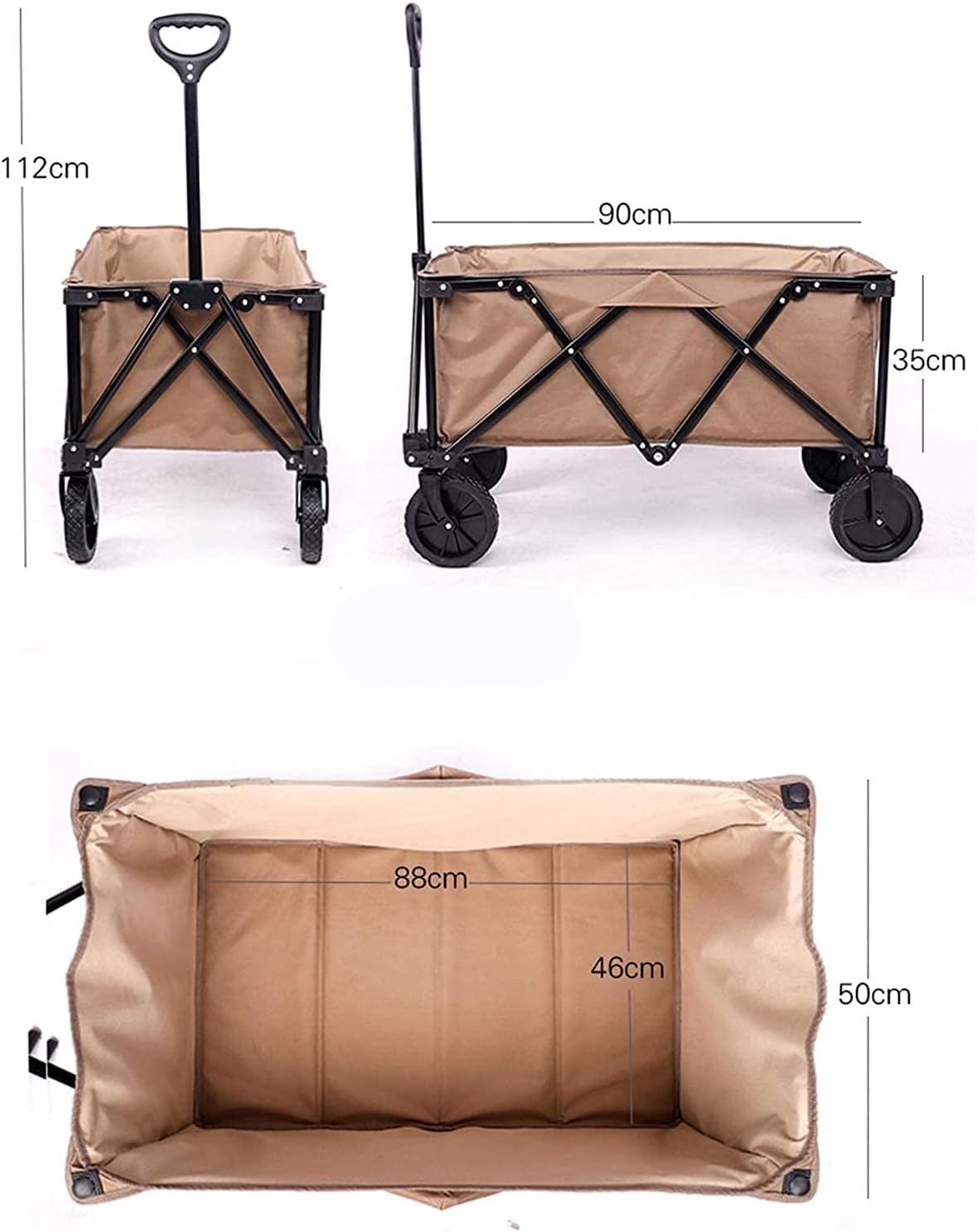 Folding Garden Beach Troey Outdoor Utility Wagon Garden Troey Carts ping Camping Cart Foldable Wagon Troey (Color : Brown Size : One Szie)