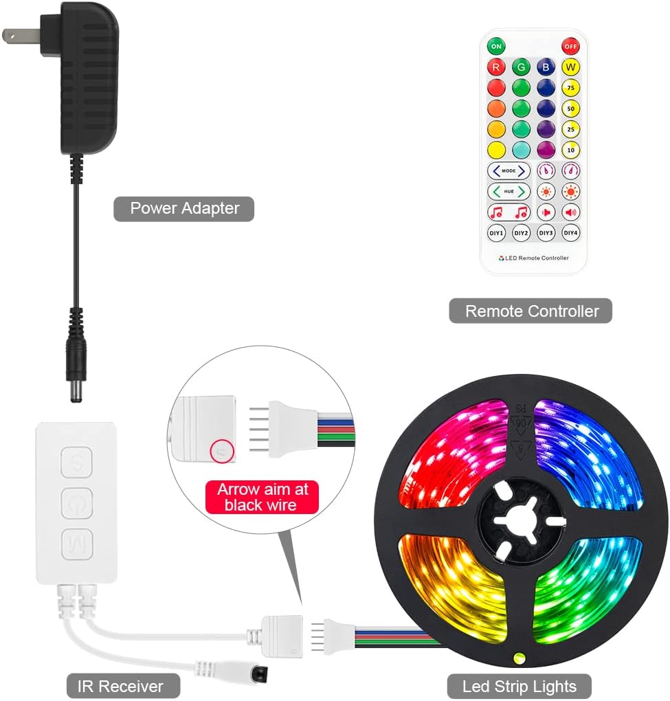 BTF-LIGHTING RGBW Bluetooth Music APP 16.4FT LED Strip Lights RGB+Cool White 6000K 4 Colors in 1 LED Color Changing Lights Strip for Bedroom, Desk, Home Decoration, with Remote and 12V Power Supply